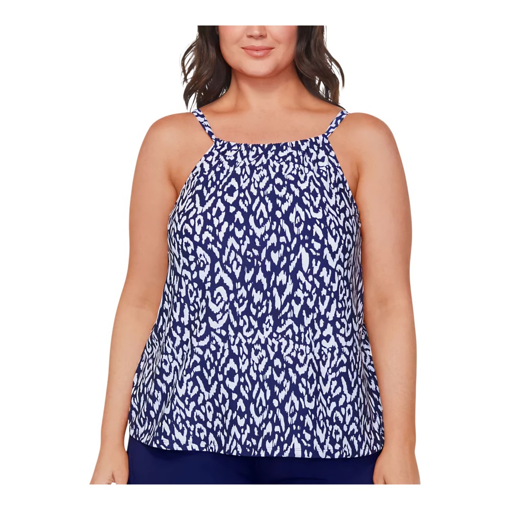 Island Escape Plus Size Cali Tankini‎ Top Navy Blue Swimwear Underwired 24W